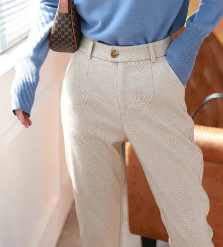 Woolen Pants Women'S Harem Pencil Pants 2024 Autumn Winter High Waisted Casual Suit Pants Office Lady Women Trousers