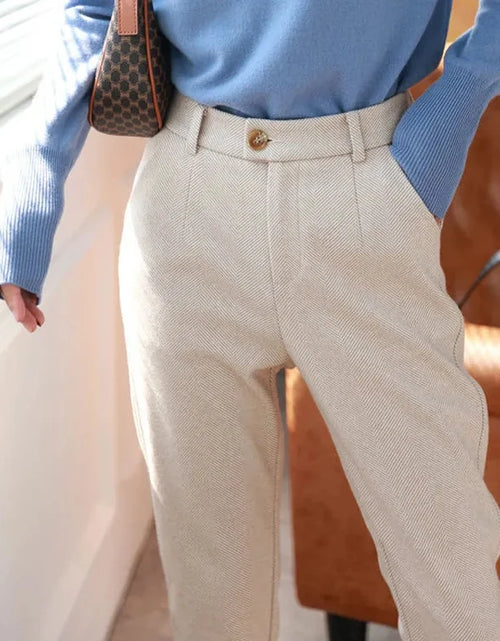 Load image into Gallery viewer, Woolen Pants Women'S Harem Pencil Pants 2024 Autumn Winter High Waisted Casual Suit Pants Office Lady Women Trousers
