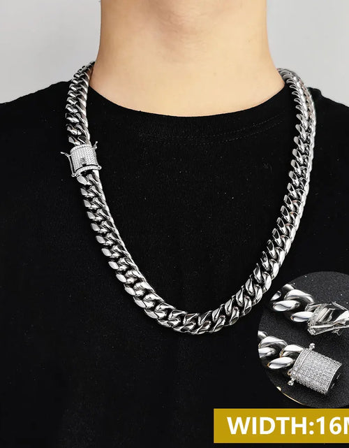 Load image into Gallery viewer, Drop Shipping Hip Hop Three Times Plated Stainless Steel Jewelry Bling Iced Miami Cuban Link Chain Necklace for Men

