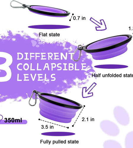 Collapsible Dog Bowls for Travel, 2-Pack Dog Portable Water Bowl for Dogs Cats Pet Foldable Feeding Watering Dish for Traveling Camping Walking with 2 Carabiners, BPA Free