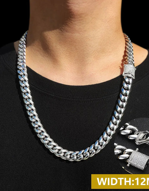 Load image into Gallery viewer, Drop Shipping Hip Hop Three Times Plated Stainless Steel Jewelry Bling Iced Miami Cuban Link Chain Necklace for Men
