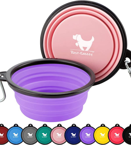 Collapsible Dog Bowls for Travel, 2-Pack Dog Portable Water Bowl for Dogs Cats Pet Foldable Feeding Watering Dish for Traveling Camping Walking with 2 Carabiners, BPA Free
