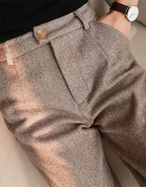 Load image into Gallery viewer, Woolen Pants Women'S Harem Pencil Pants 2024 Autumn Winter High Waisted Casual Suit Pants Office Lady Women Trousers
