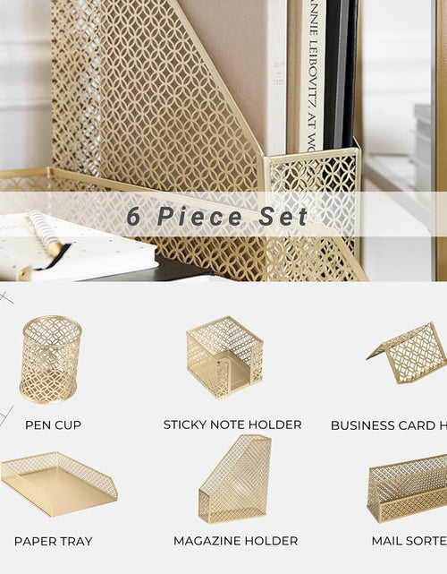 Load image into Gallery viewer, Gold Desk Accessories for Women Office 6 Piece Gold Desk Set Gold Office Organizer - Office Supplies Gold - Office Organization Set - Desk Organizer for Women Gold Desk Sets and Accessories for Women
