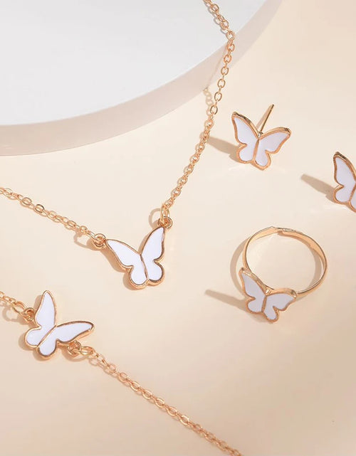 Load image into Gallery viewer, 5PCS Fashion Butterfly Pendants Necklace Earrings Ring Bracelet Sets for Women Jewelry Set Bridal Wedding Jewelry Gift
