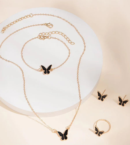 5PCS Fashion Butterfly Pendants Necklace Earrings Ring Bracelet Sets for Women Jewelry Set Bridal Wedding Jewelry Gift
