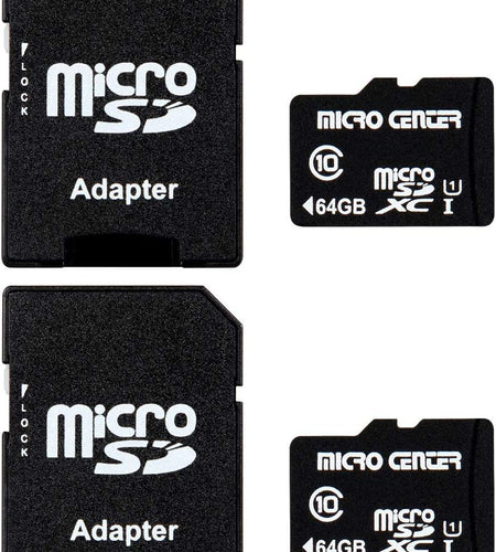 Micro Center 64GB Class 10 Microsdxc Flash Memory Card with Adapter for Mobile Device Storage Phone, Tablet, Drone & Full HD Video Recording - 80Mb/S UHS-I, C10, U1 (2 Pack)