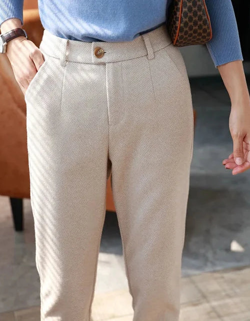 Load image into Gallery viewer, Woolen Pants Women'S Harem Pencil Pants 2024 Autumn Winter High Waisted Casual Suit Pants Office Lady Women Trousers
