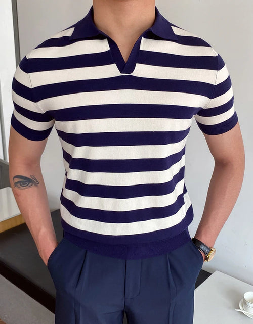 Load image into Gallery viewer, Summer Men Fashion Polo Shirts Short Sleeve Turn-Down Collar Patchwork Casual Polos Mens Clothing Male Tops Pullover Streetwear
