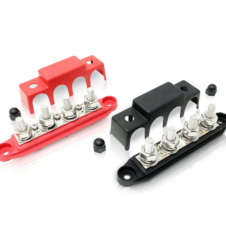 4 Post Power Distribution Block Bus Bar Pair with Cover - Made in the USA - 250 Amp Rating – Marine Bus Bar, Automotive, and Solar Wiring – Battery Terminal Distribution Block - (Set of 2) (3/8”)