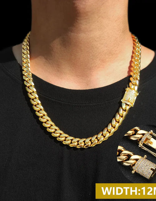 Load image into Gallery viewer, Drop Shipping Hip Hop Three Times Plated Stainless Steel Jewelry Bling Iced Miami Cuban Link Chain Necklace for Men
