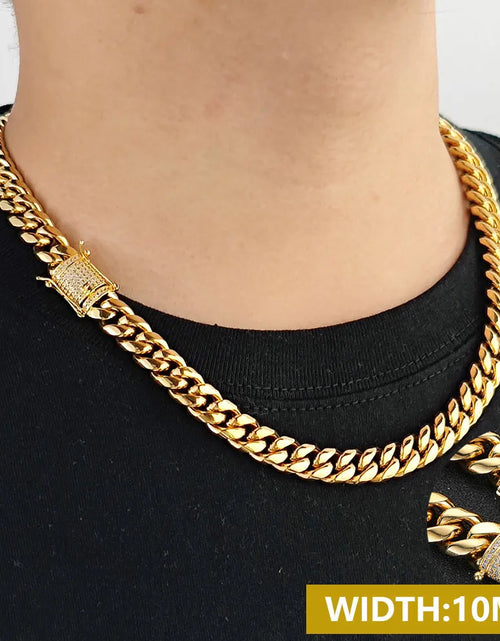 Load image into Gallery viewer, Drop Shipping Hip Hop Three Times Plated Stainless Steel Jewelry Bling Iced Miami Cuban Link Chain Necklace for Men
