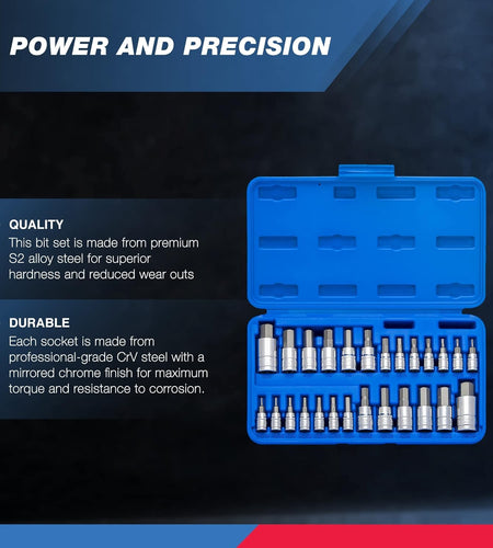 01144A Tamper-Proof Hex Bit Socket Set, 26 Pieces | SAE 5/64-9/16”, Metric 2-14MM