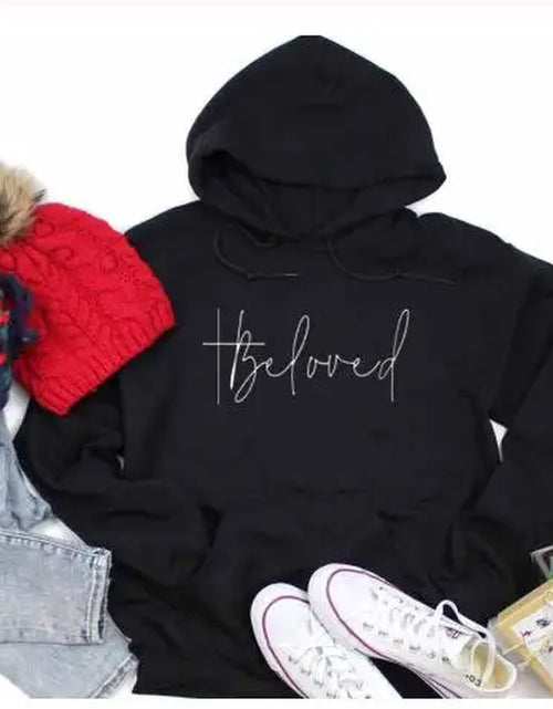 Load image into Gallery viewer, Beloved Graphic Hoodies Casual Bible Verse Fashion Clothing Sweatshirt Cotton Christian Jesus Beloved Cross Pullover Gift Tops
