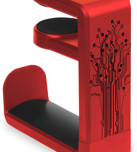 PC Gaming Headphone Holder - Desk Headphone Hanger Esports Headset Holder with Adjustable 360 Rotation, under Desk Headphone Hook Clamp, Universal Fit - Built in Cable Clip Organizer - Red