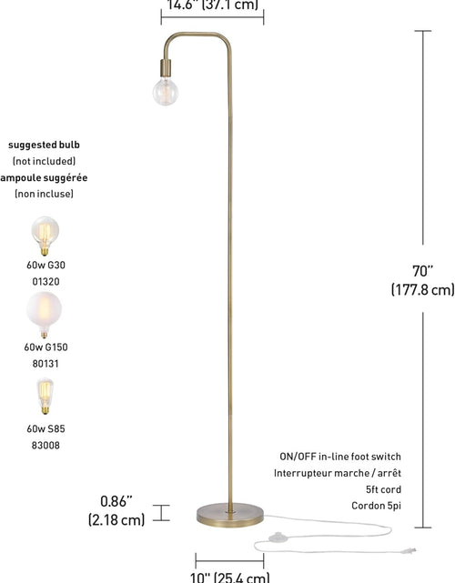 Load image into Gallery viewer, 67068 Holden 70" Floor Lamp, Matte Brass, In-Line On/Off Foot Switch
