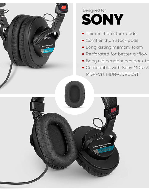 Load image into Gallery viewer, Perforated Replacement Earpads for Sony MDR 7506, V6 &amp; CD900ST with Memory Foam Ear Pad &amp; Suitable for Other on Ear Headphones (Black)

