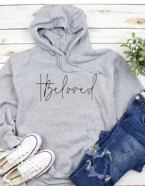 Load image into Gallery viewer, Beloved Graphic Hoodies Casual Bible Verse Fashion Clothing Sweatshirt Cotton Christian Jesus Beloved Cross Pullover Gift Tops
