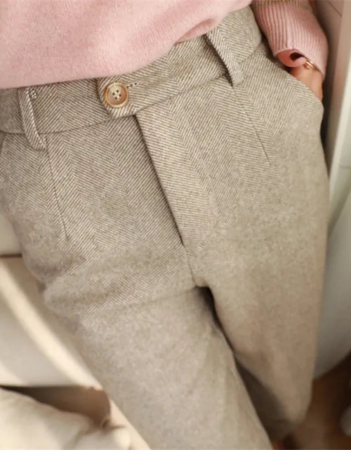 Load image into Gallery viewer, Woolen Pants Women'S Harem Pencil Pants 2024 Autumn Winter High Waisted Casual Suit Pants Office Lady Women Trousers
