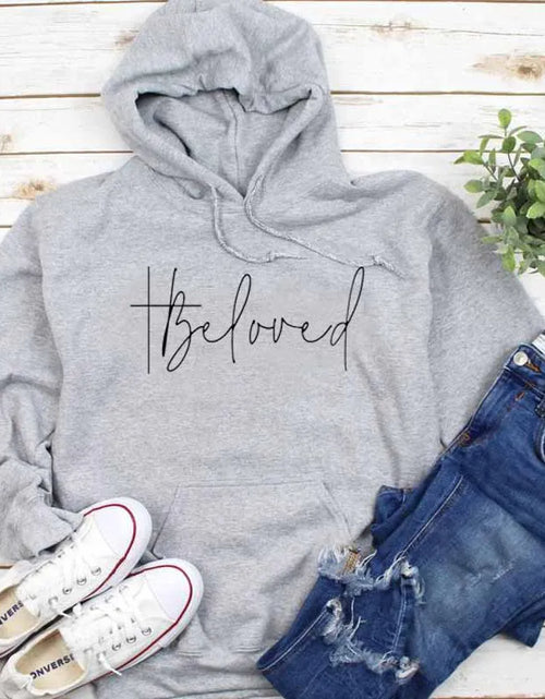 Load image into Gallery viewer, Beloved Graphic Hoodies Casual Bible Verse Fashion Clothing Sweatshirt Cotton Christian Jesus Beloved Cross Pullover Gift Tops
