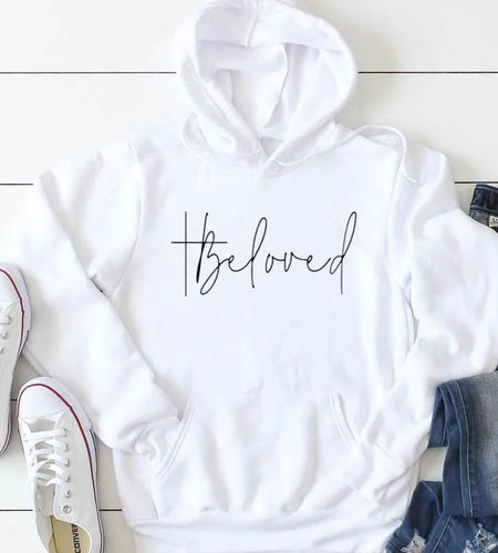Beloved Graphic Hoodies Casual Bible Verse Fashion Clothing Sweatshirt Cotton Christian Jesus Beloved Cross Pullover Gift Tops
