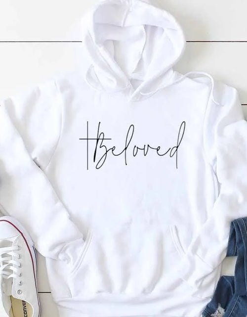 Load image into Gallery viewer, Beloved Graphic Hoodies Casual Bible Verse Fashion Clothing Sweatshirt Cotton Christian Jesus Beloved Cross Pullover Gift Tops
