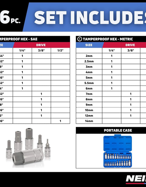 Load image into Gallery viewer, 01144A Tamper-Proof Hex Bit Socket Set, 26 Pieces | SAE 5/64-9/16”, Metric 2-14MM
